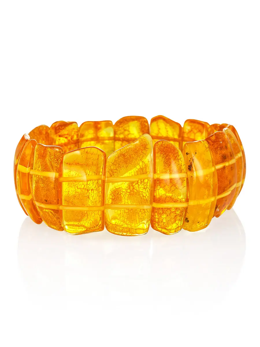 картинка Красивый плоский браслет из натурального янтаря коньячного оттенка «Помпеи» в онлайн магазине