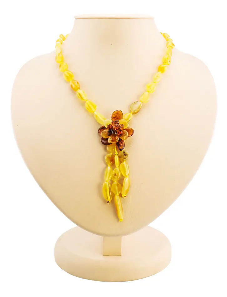 картинка Колье из натурального балтийского янтаря нежного медового цвета с цветком «Анемон» в онлайн магазине