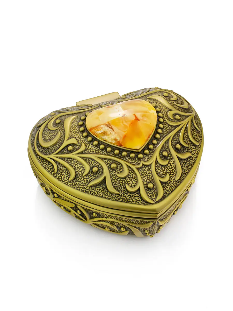 картинка Шкатулка в форме сердца с мозаикой из натурального янтаря в онлайн магазине