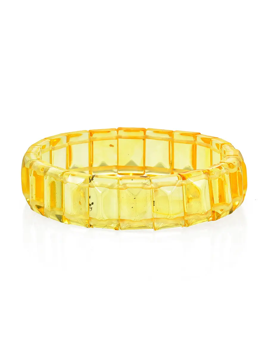 картинка Нежный неширокий браслет из натурального янтаря ярко-лимонного цвета «Пирамидка» в онлайн магазине