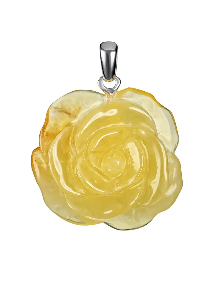картинка Кулон из натурального цельного янтаря медового цвета «Солнечная роза» в онлайн магазине