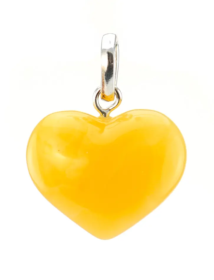 картинка Подвеска в форме сердца из цельного натурального текстурного янтаря медового цвета в онлайн магазине