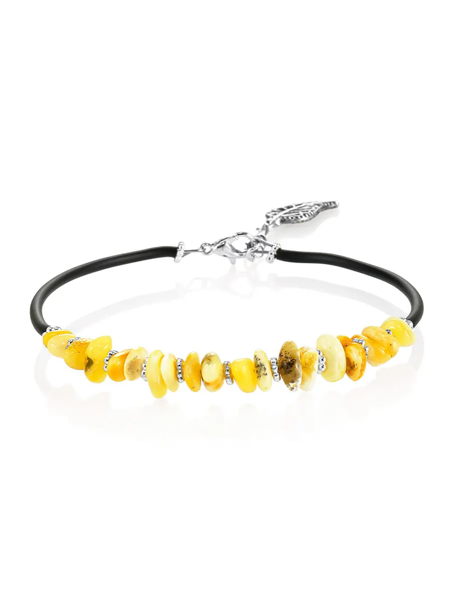 картинка Лёгкий стильный браслет из натурального янтаря и каучука «Оклахома» в онлайн магазине