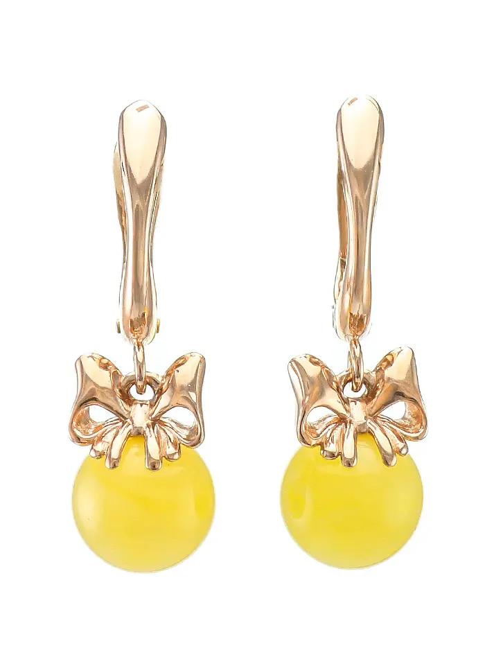 картинка Очаровательные серьги из золота с натуральным медовым янтарём «Луиза» в онлайн магазине