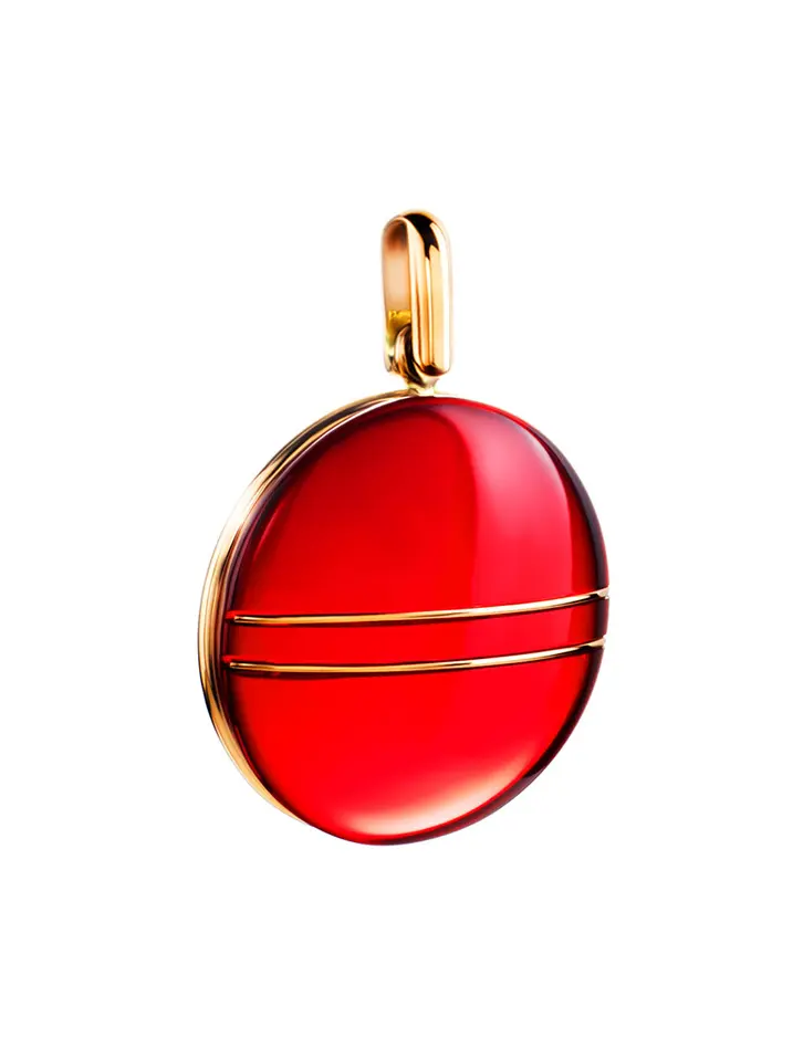 картинка Круглый кулон с красным янтарём «Сангрил» в онлайн магазине