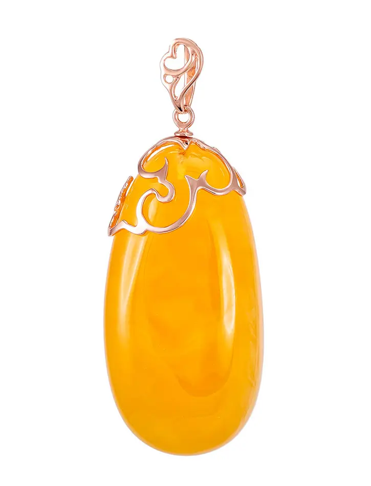 картинка Удлинённый кулон из натурального янтаря медового цвета и золота «Версаль» в онлайн магазине
