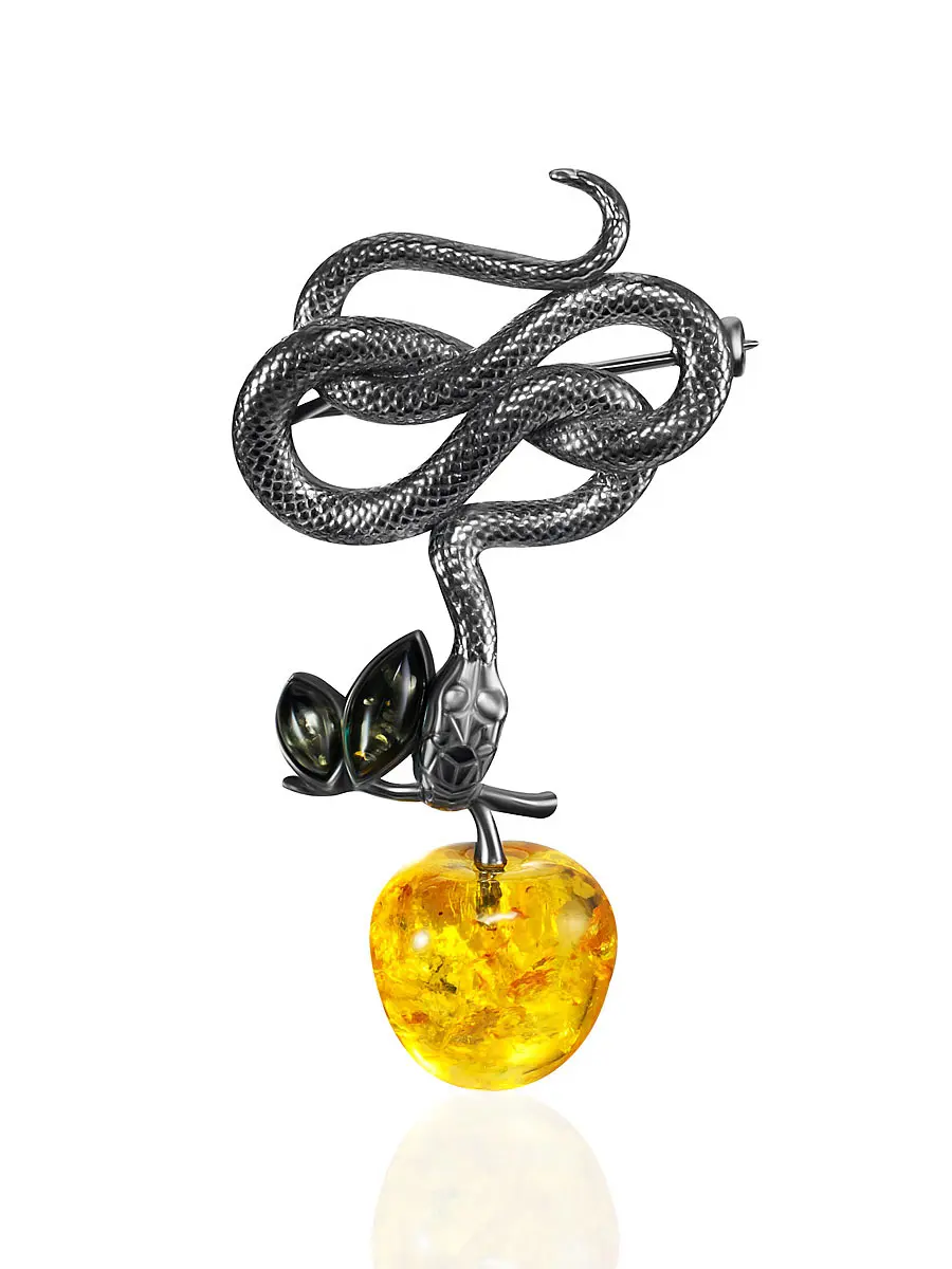 картинка Эффектная брошь-змея с лимонным янтарём «Эдем» в онлайн магазине