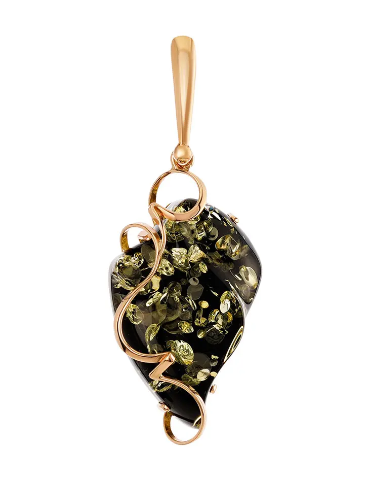картинка Красивая золотая подвеска с натуральным зелёным янтарём «Риальто» в онлайн магазине