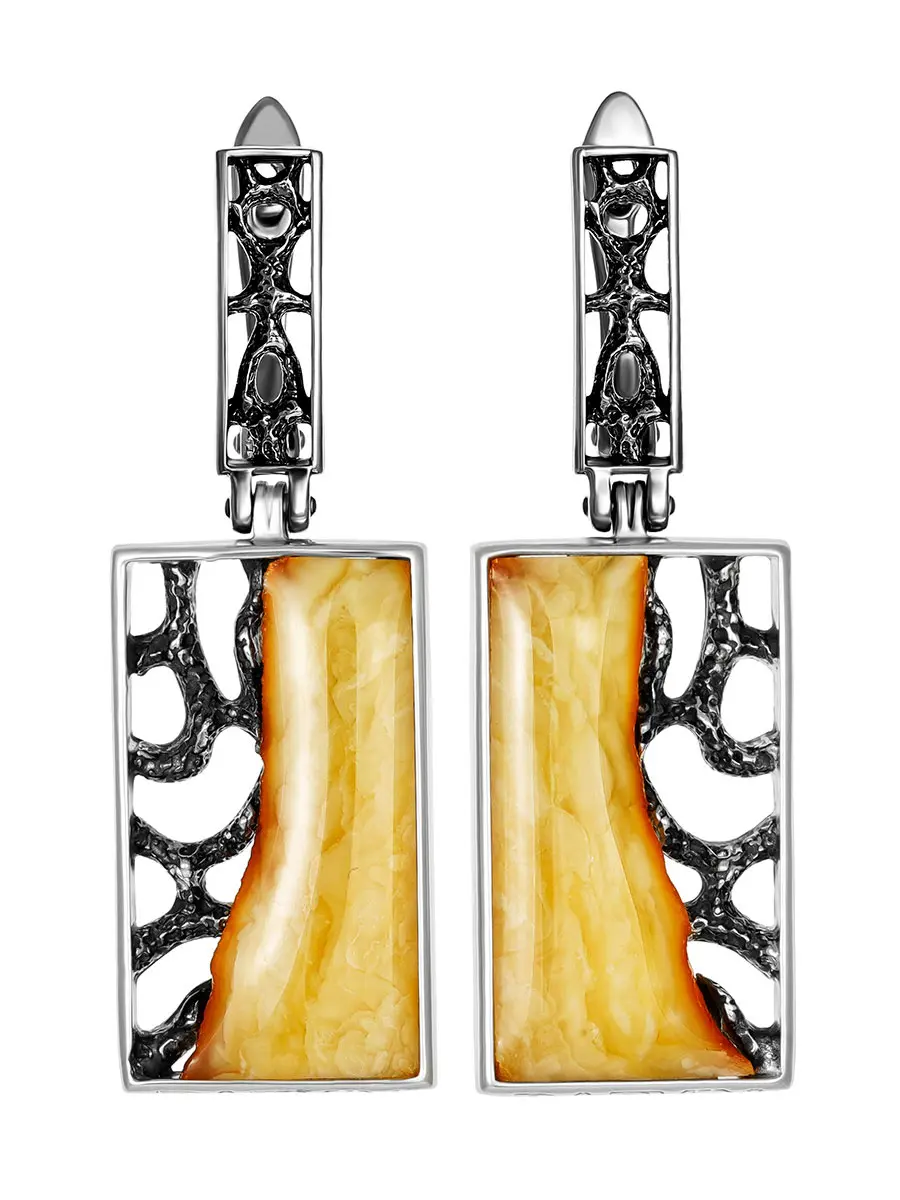 картинка Прямоугольные серьги «Модерн» со вставками медового янтаря в онлайн магазине