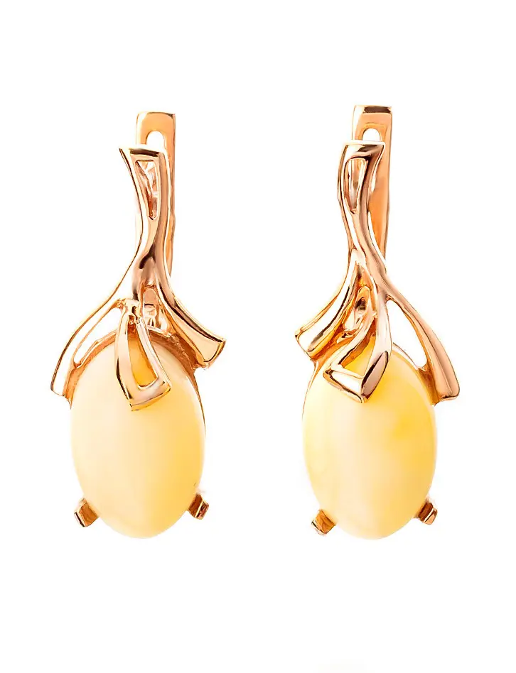 картинка Золотые серьги с натуральным медовым янтарём «Крокус» в онлайн магазине