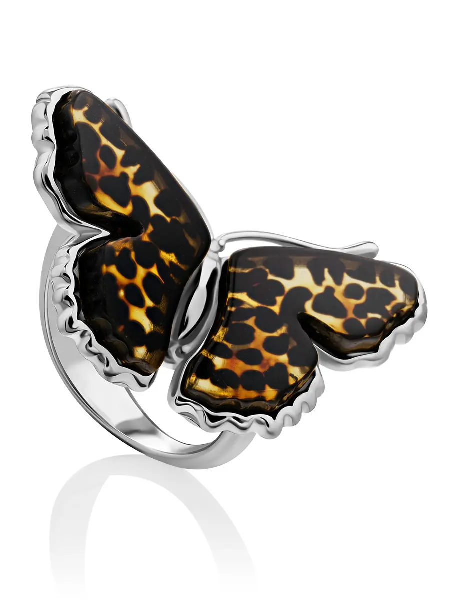 картинка Милое кольцо-бабочка «Апрель» из серебра и натурального янтаря в онлайн магазине