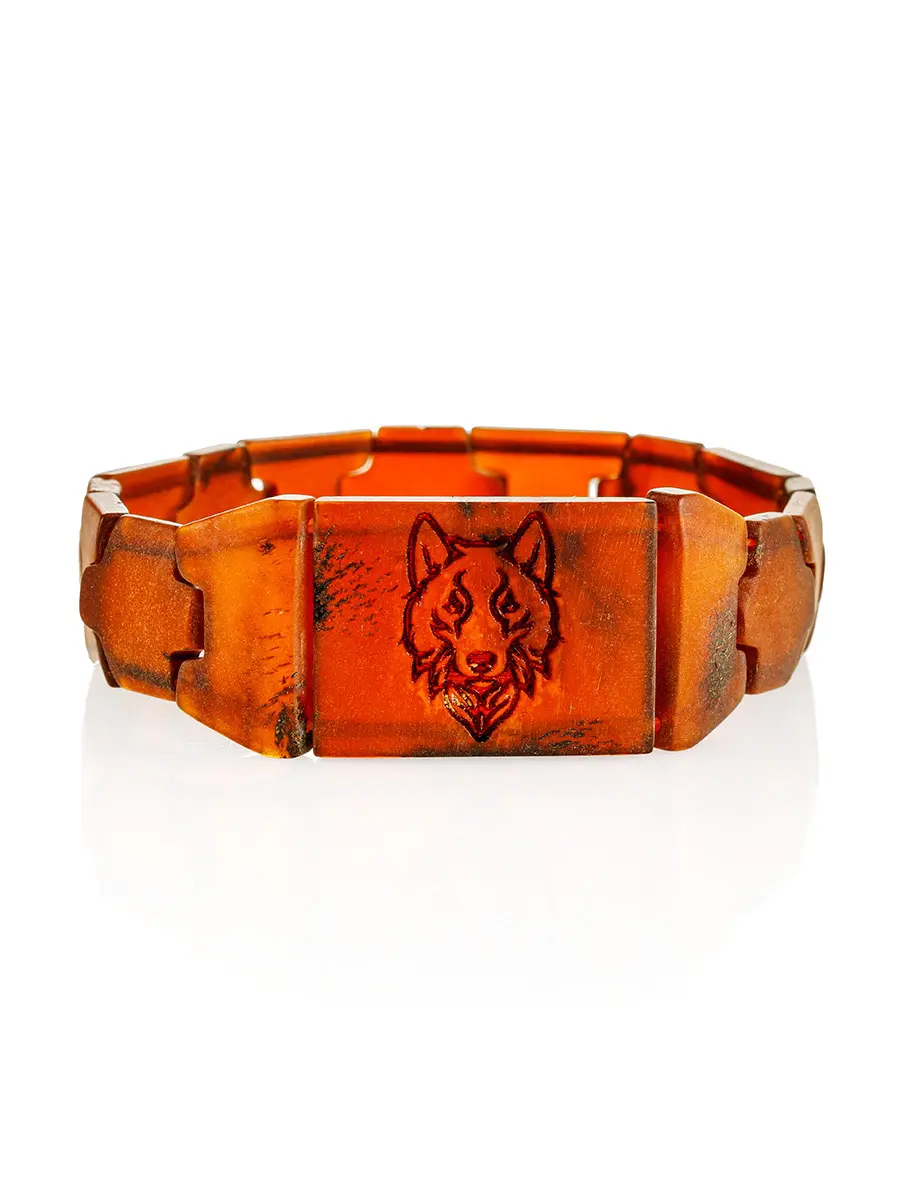 картинка Мужской браслет из натурального янтаря с матовой шлифовкой «Интерлагос» в онлайн магазине