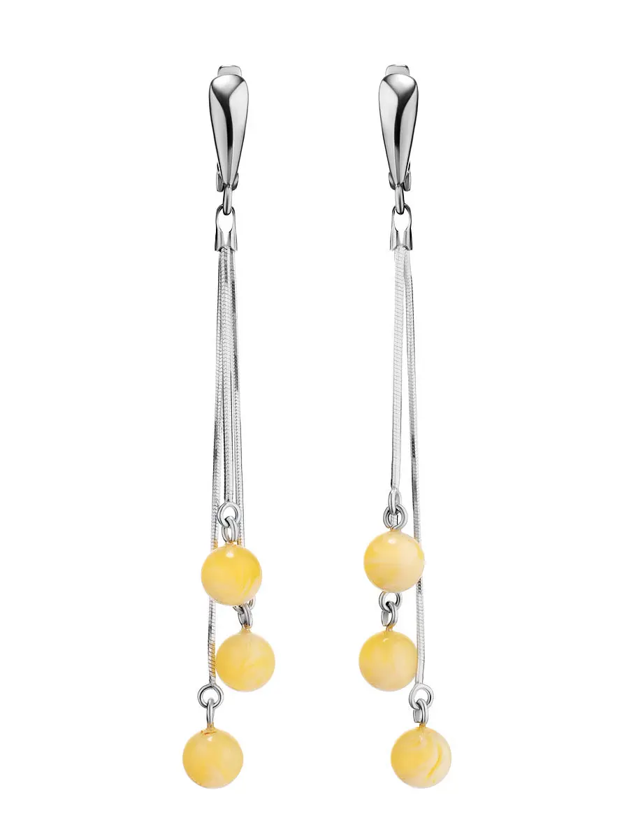 картинка Нежные серьги с натуральным янтарём медового цвета «Рябинка» в онлайн магазине