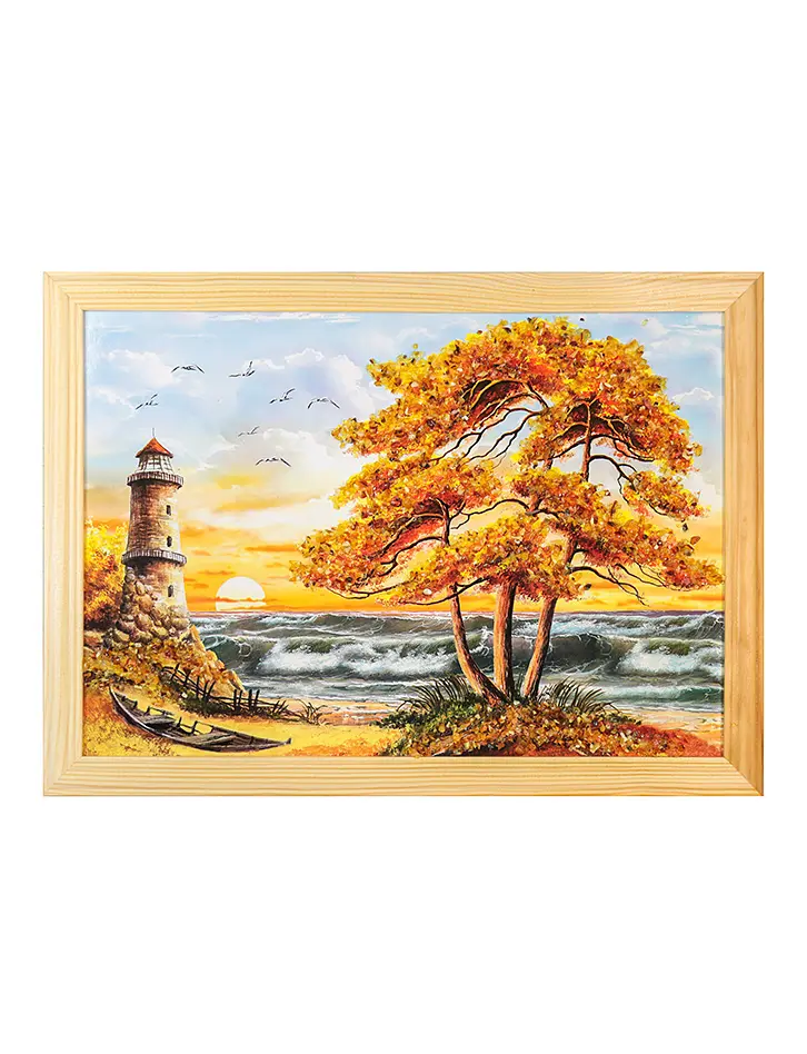 картинка Декоративное панно с натуральным янтарём «Балтийский закат» 23 (В) х 32 (Ш)  в онлайн магазине