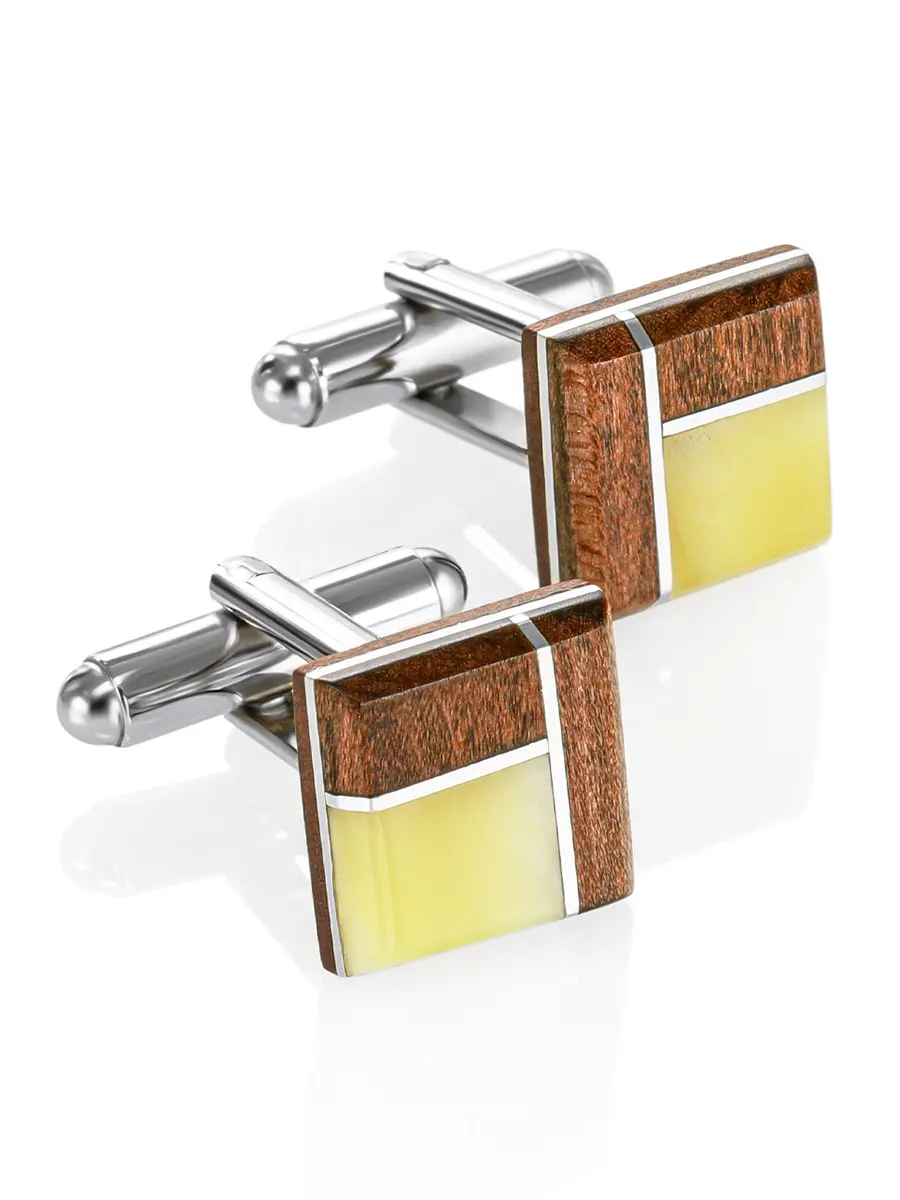 картинка Запонки «Индонезия» из дерева с натуральным янтарём в онлайн магазине