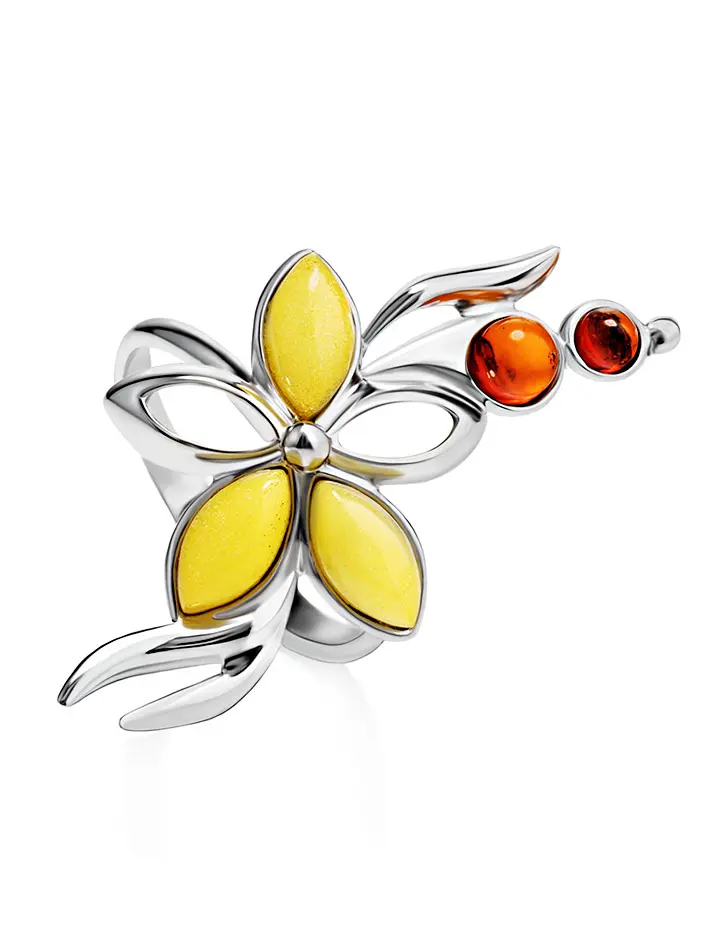 картинка Эффектное кольцо с натуральным янтарём коньячного и медового цветов «Вербена» в онлайн магазине