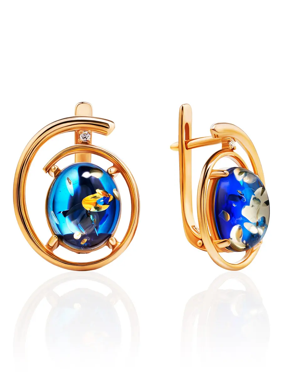 картинка Эффектные серьги «Анбарин» из позолоченного серебра и синего янтаря в онлайн магазине