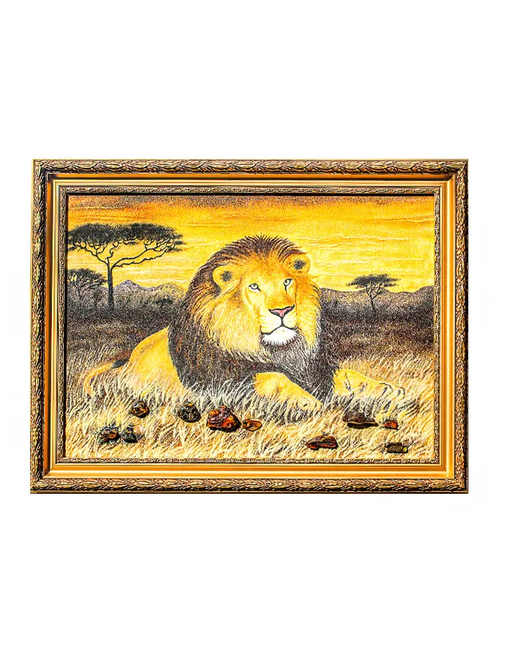 картинка Яркая картина из натурального янтаря «Лев» в онлайн магазине