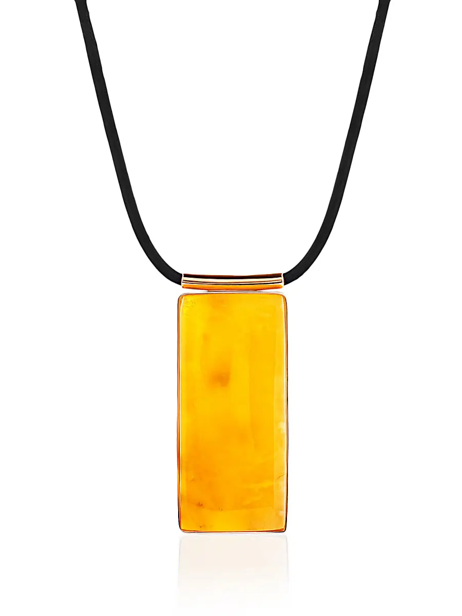 картинка Колье с крупной прямоугольной подвеской из натурального цельного янтаря в онлайн магазине