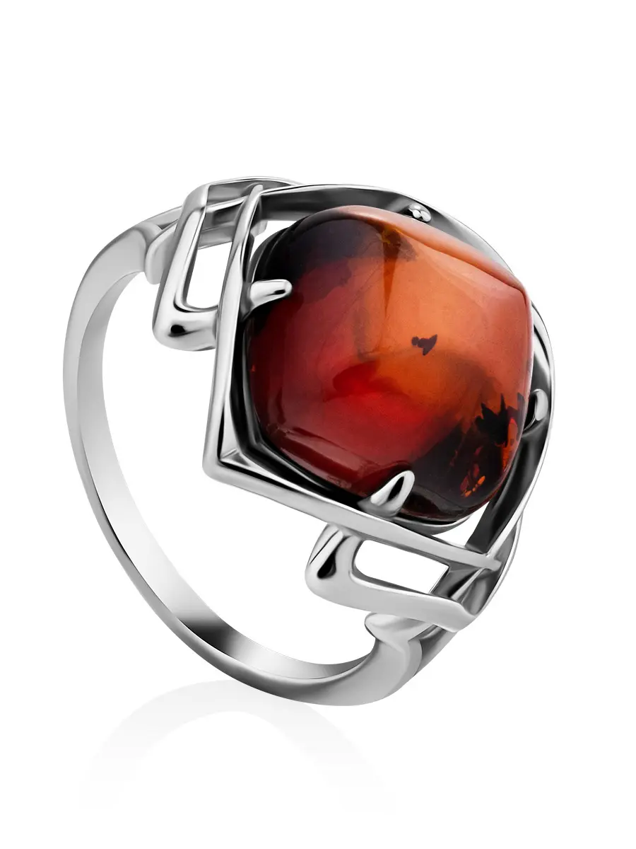 картинка Эффектное кольцо, украшенное коньячным янтарём «Астория» в онлайн магазине