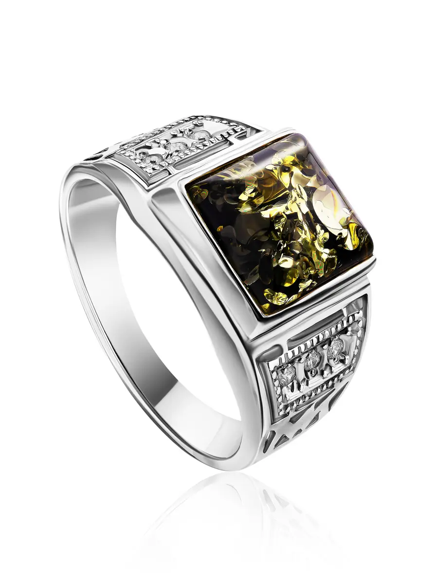 картинка Перстень квадратной формы с натуральным янтарём и кристаллами «Цезарь» в онлайн магазине