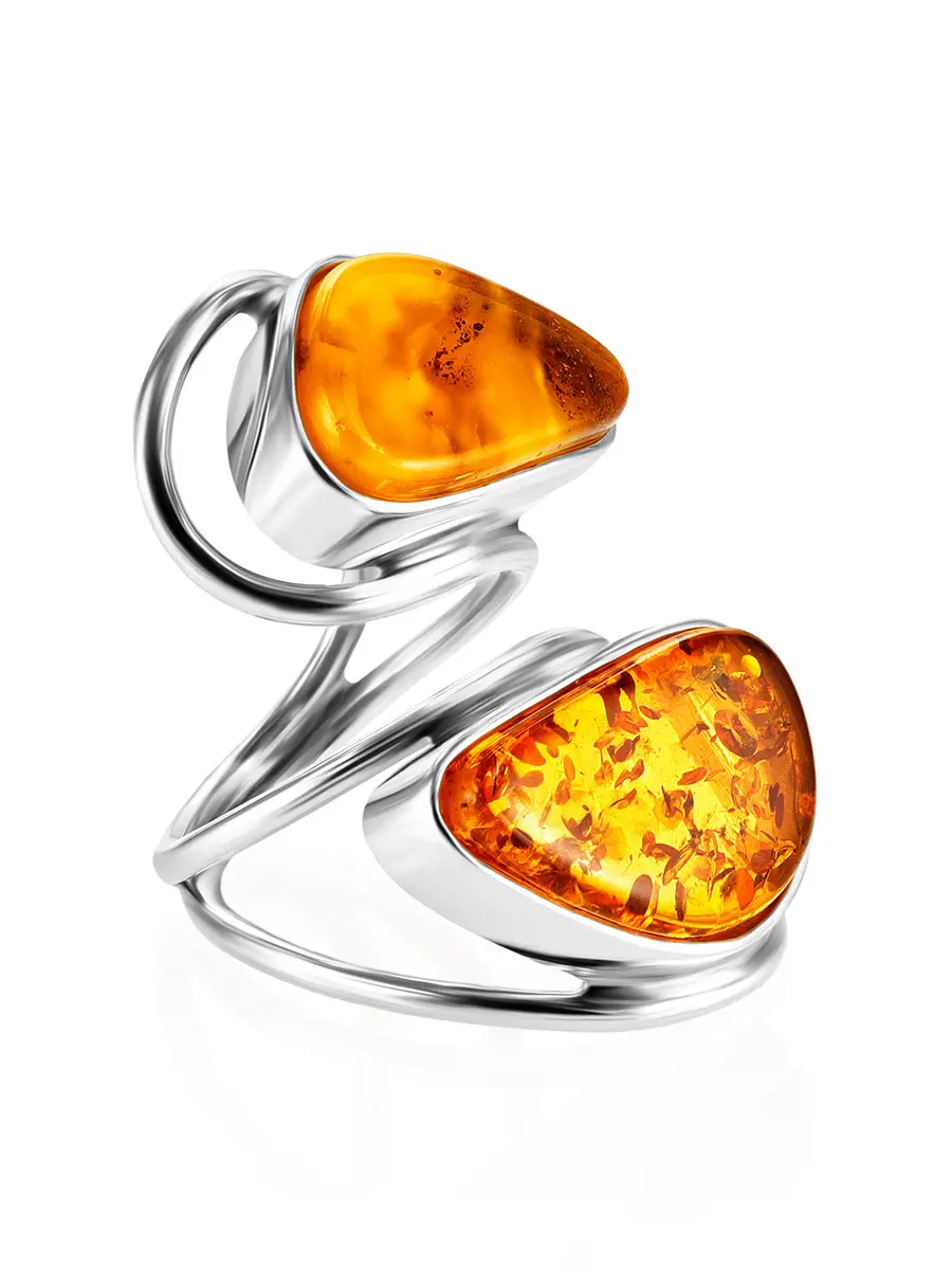 картинка Оригинальное кольцо ручной работы с янтарём двух оттенков Bella Terra в онлайн магазине
