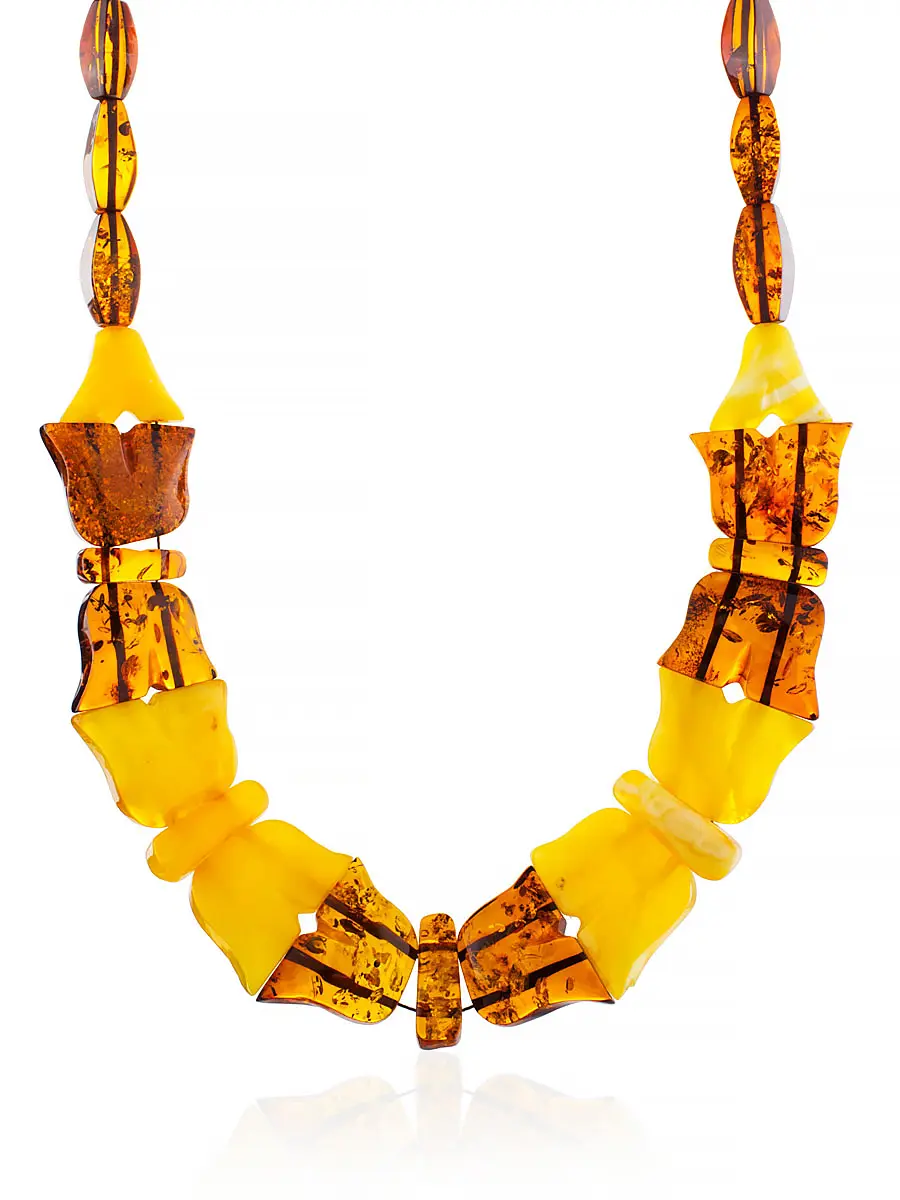 картинка Колье из натурального янтаря медового и коньячного цветов «Бабочки» в онлайн магазине