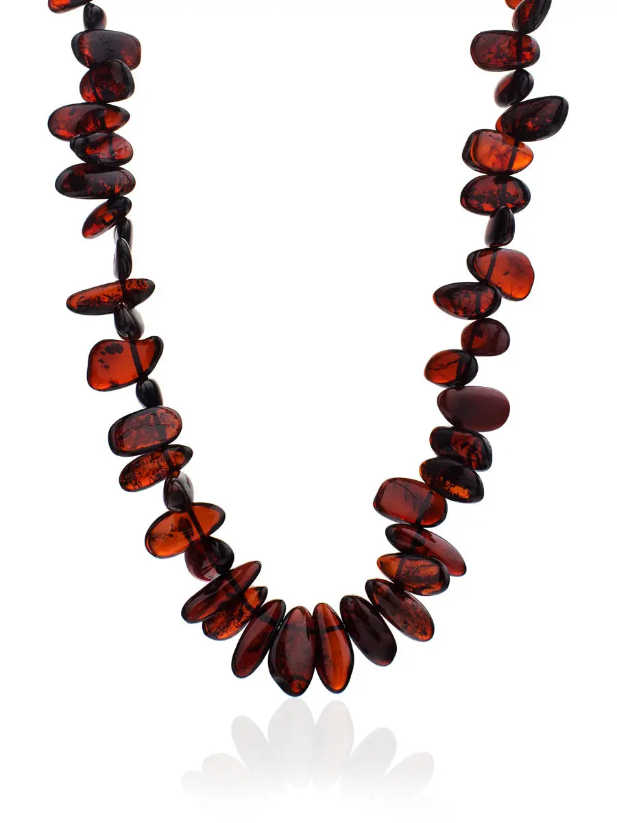 картинка Очаровательные бусы из янтаря вишнёвого цвета «Облепиха средняя» в онлайн магазине