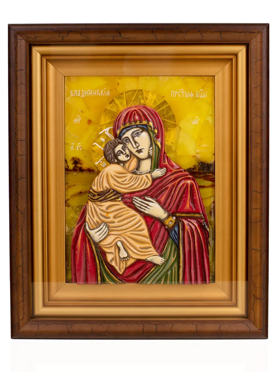 картинка Икона Владимирской Божией Матери из натурального янтаря в онлайн магазине