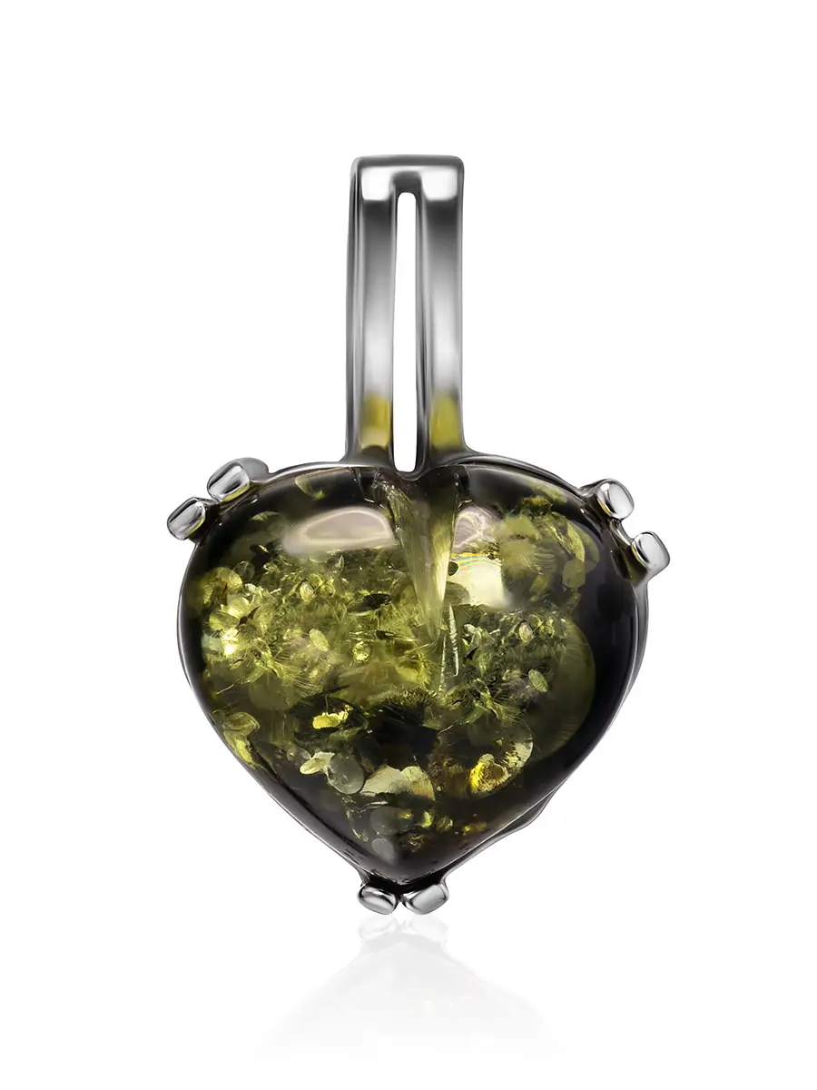 картинка Очаровательный кулон из серебра с янтарём зелёного цвета «Византия» в онлайн магазине