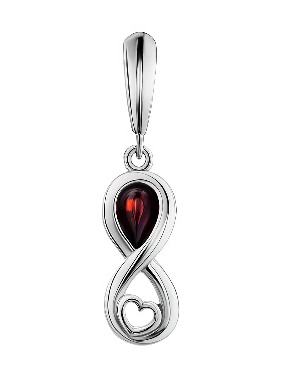 картинка Изящный серебряный кулон с натуральным вишнёвым янтарём «Амур» в онлайн магазине