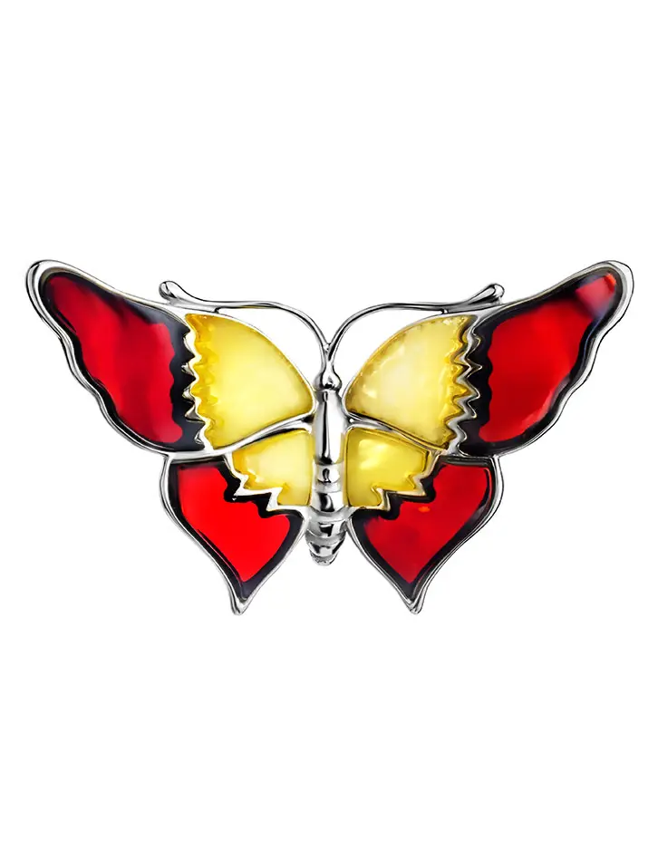картинка Крупный кулон в виде бабочки из натурального янтаря и серебра «Апрель» в онлайн магазине