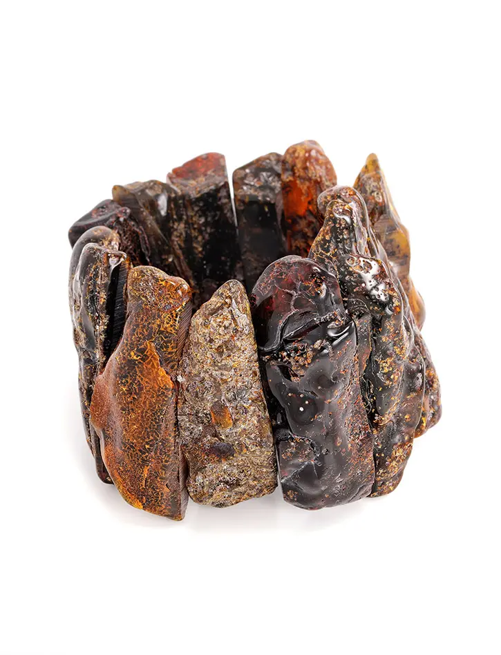 картинка Роскошный объёмный браслет из натурального балтийского текстурного янтаря «Помпеи» в онлайн магазине