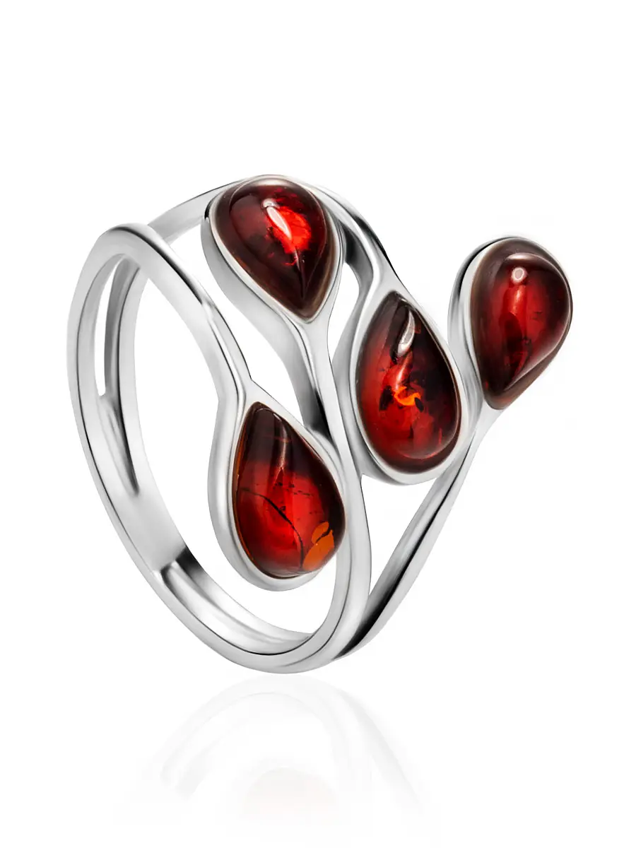 картинка Яркое кольцо из серебра и тёмно-вишнёвого янтаря «Сорренто» в онлайн магазине