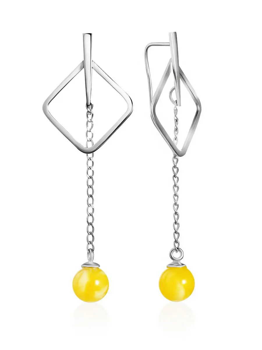 картинка Яркие серьги-крючки Palazzo с янтарём медового цвета в онлайн магазине