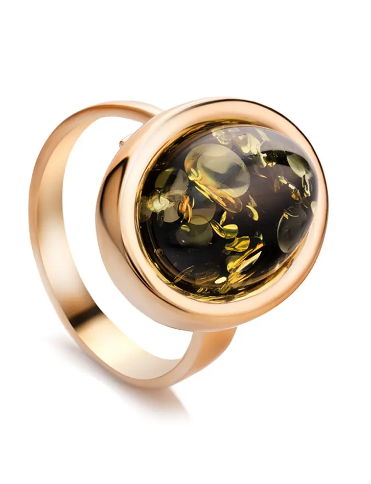картинка Небольшое кольцо из позолоченного серебра и янтаря зелёного цвета «Годжи» в онлайн магазине