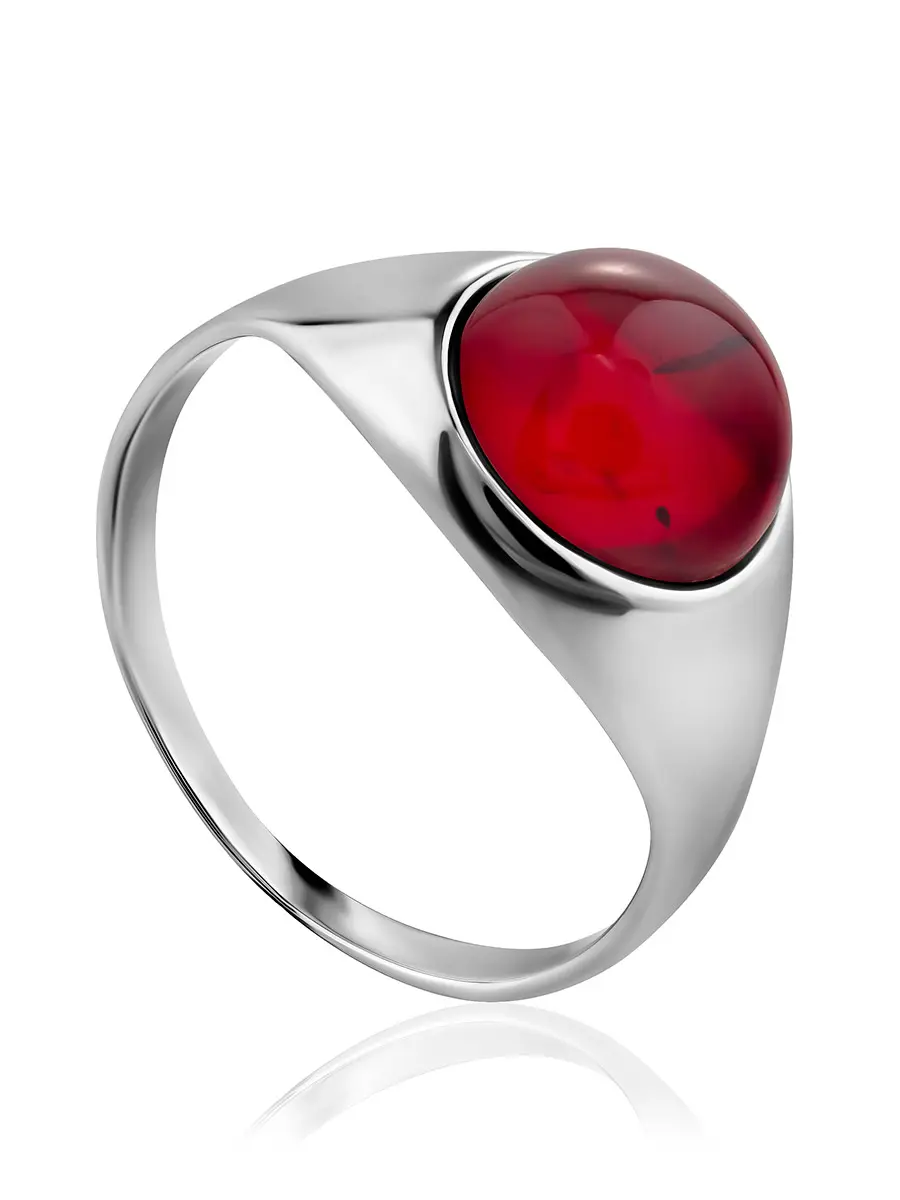 картинка Нежное серебряное кольцо «Сангрил» с алым янтарём в онлайн магазине