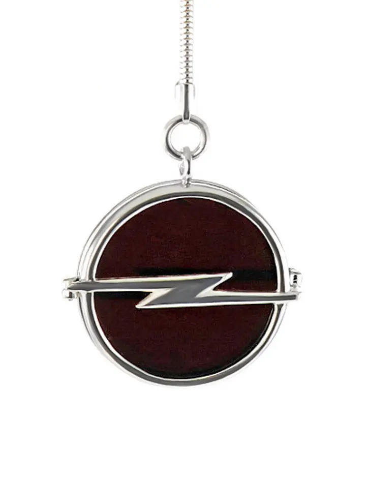 картинка Брелок из вишневого янтаря и серебра с логотипом автомобиля «Опель» в онлайн магазине