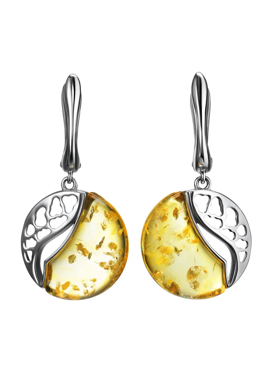 картинка Красивые серьги из серебра и натурального искрящегося янтаря «Санрайз» в онлайн магазине