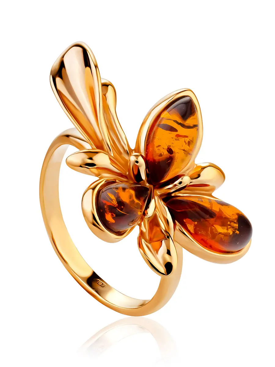 картинка Нарядное кольцо с коньячным янтарём «Кипарис» в онлайн магазине