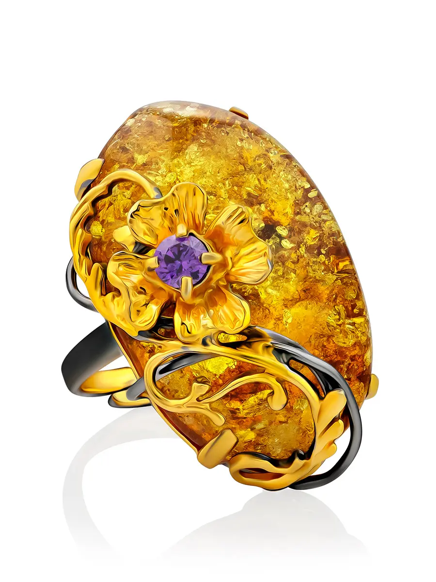 картинка Яркое кольцо с натуральным переливающимся янтарём «Версаль» в онлайн магазине