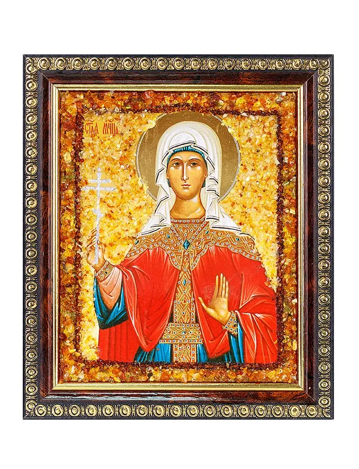 картинка Именная икона, украшенная янтарём «Святая мученица Лидия» в онлайн магазине