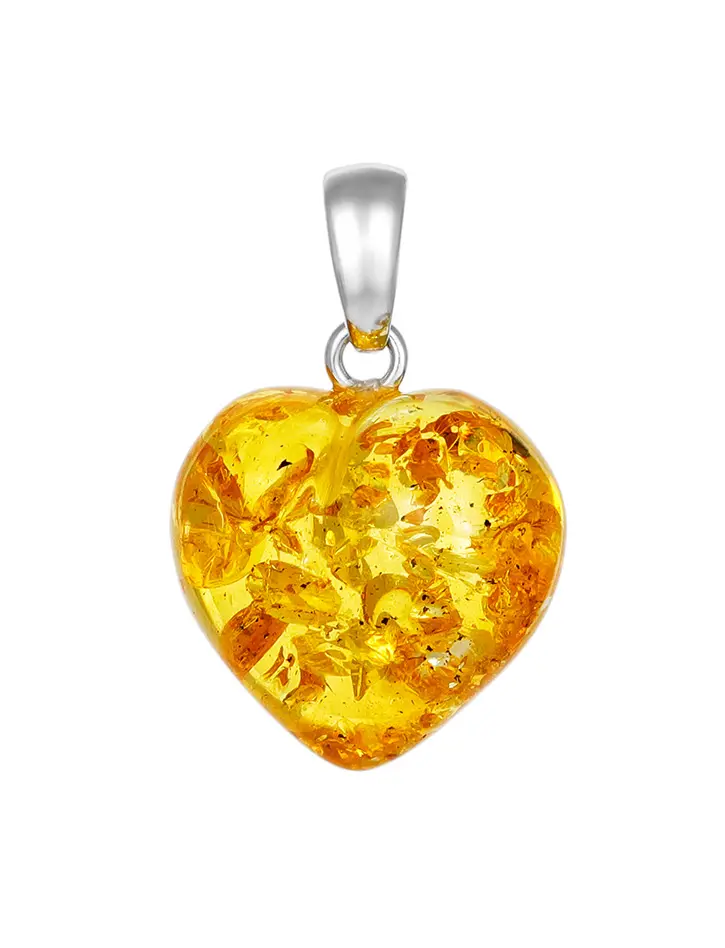 картинка Подвеска-сердце из натурального искрящегося янтаря лимонного цвета в онлайн магазине