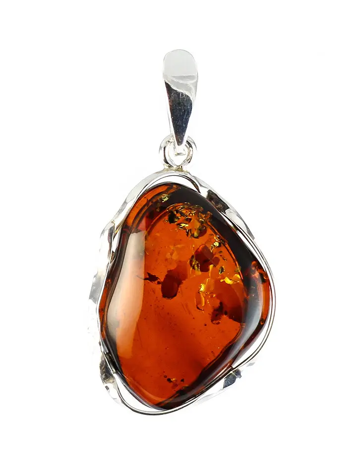 картинка Небольшая изящная подвеска из натурального янтаря насыщенного вишневого цвета в серебре «Лагуна» в онлайн магазине