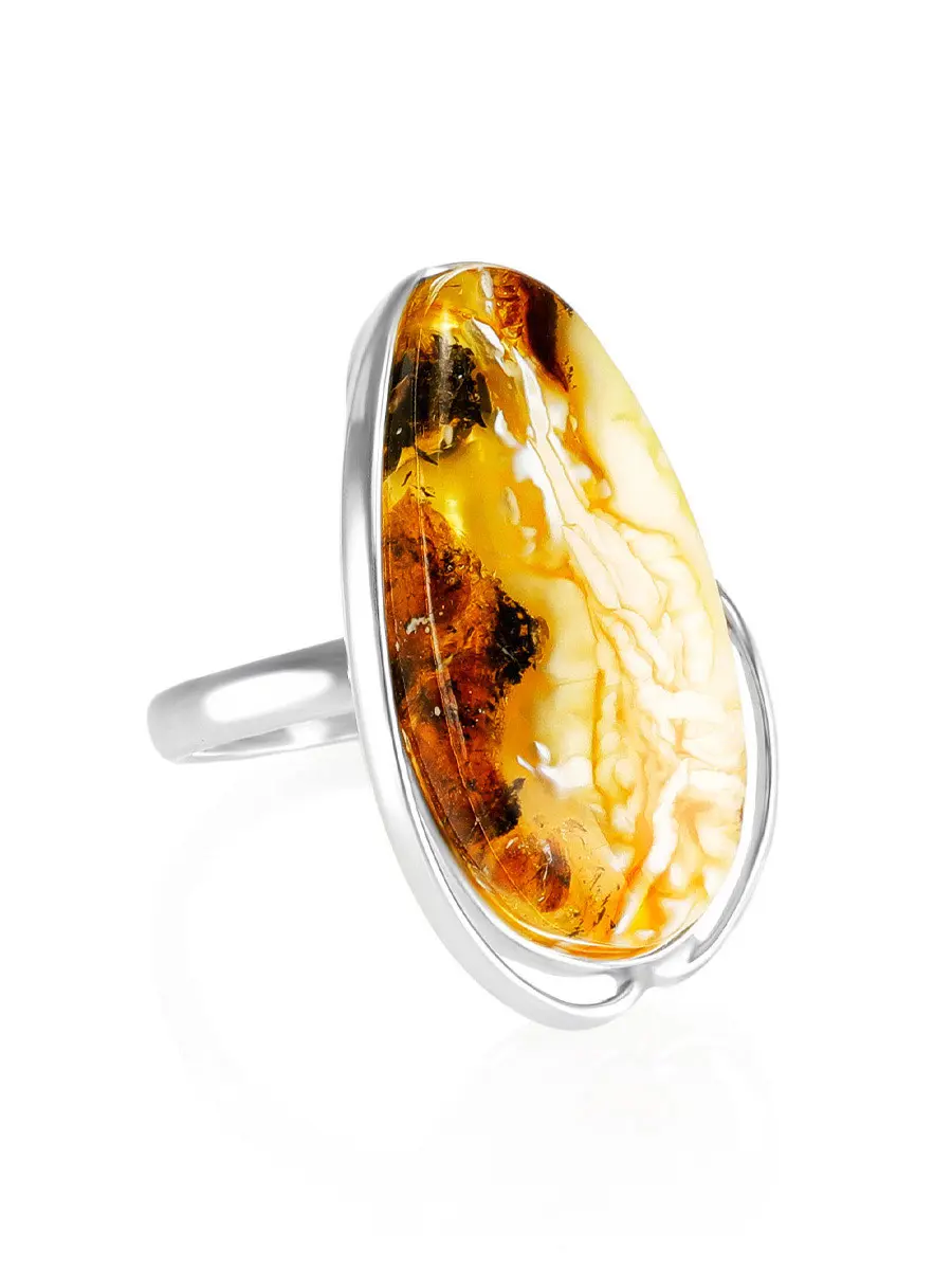 картинка Серебряное кольцо со вставкой из натурального пейзажного янтаря «Лагуна» в онлайн магазине