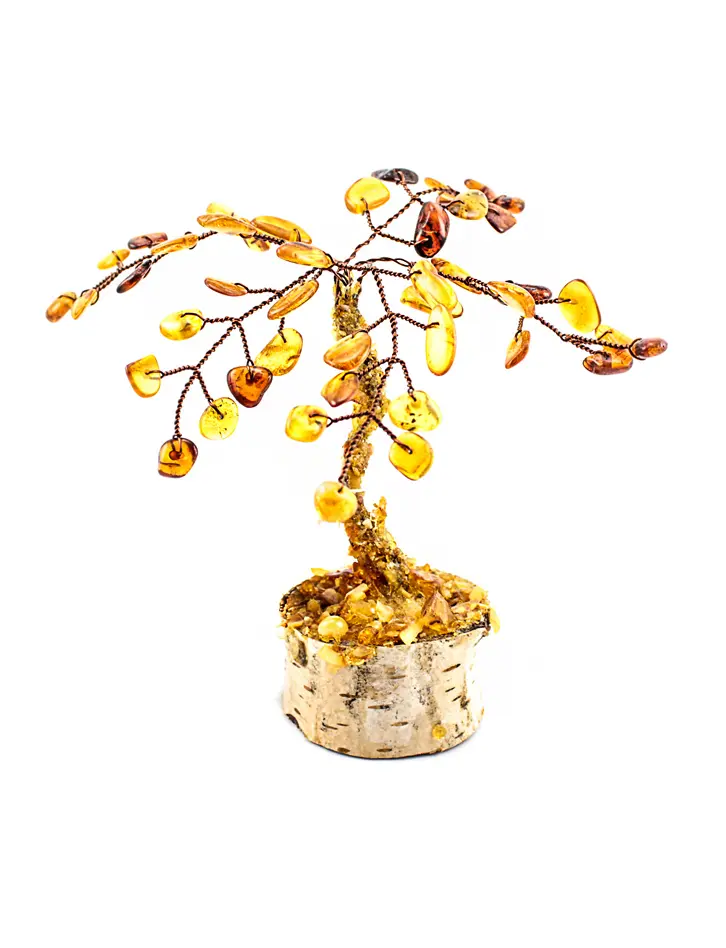 картинка Дерево из янтаря маленькое на подставке из натуральной березы в онлайн магазине