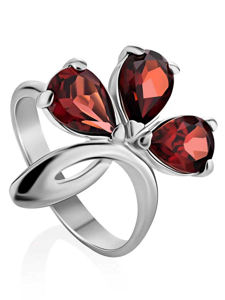 картинка Яркое нарядное кольцо «Одуванчик» с гранатами в онлайн магазине