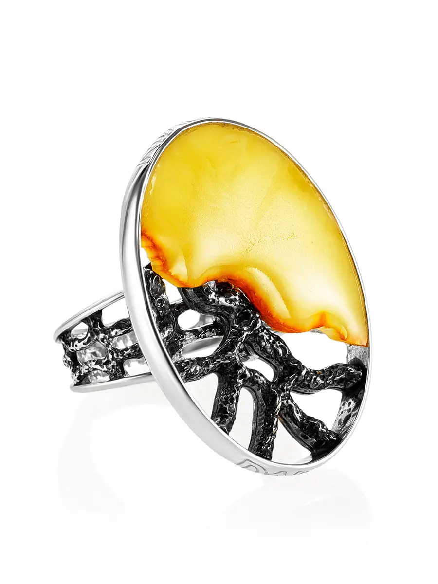 картинка Овальное кольцо с крупной вставкой медового янтаря «Модерн» в онлайн магазине