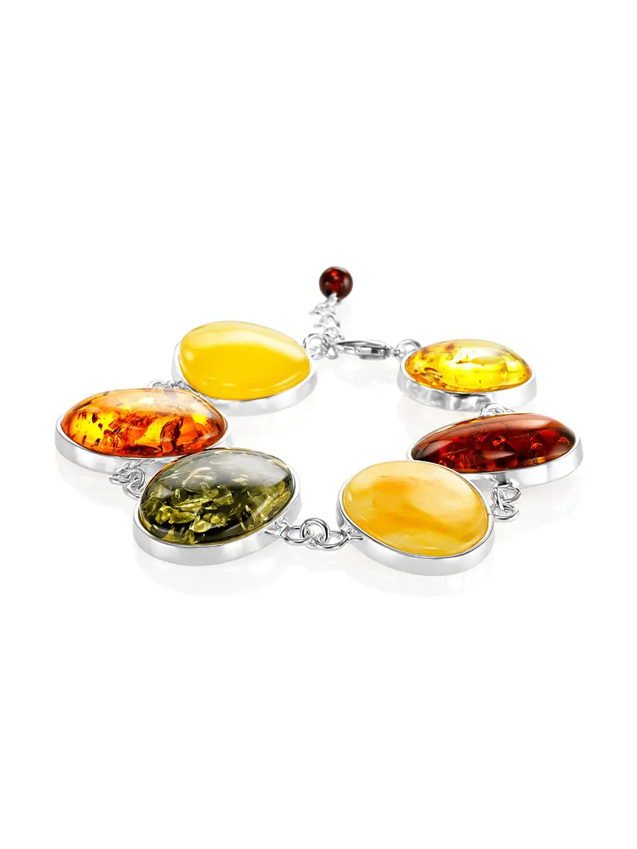 картинка Яркий браслет «Глянец» c натуральным янтарём разных оттенков в онлайн магазине