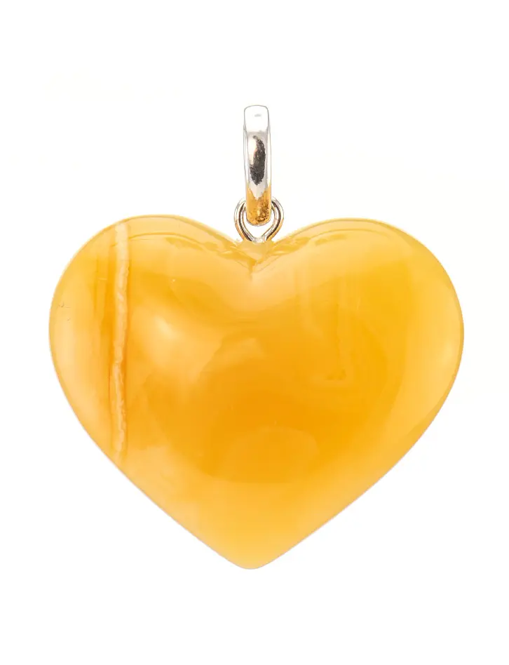 картинка Крупный кулон в форме сердца из натурального янтаря медового цвета в онлайн магазине